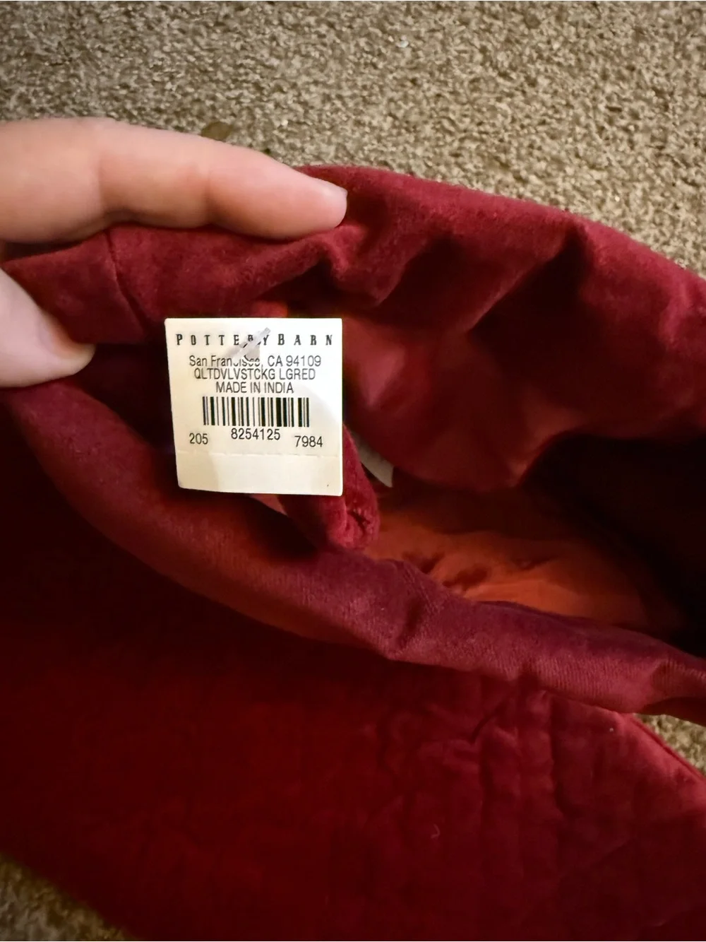 Pottery Barn Velvet Quilted Devin Stocking